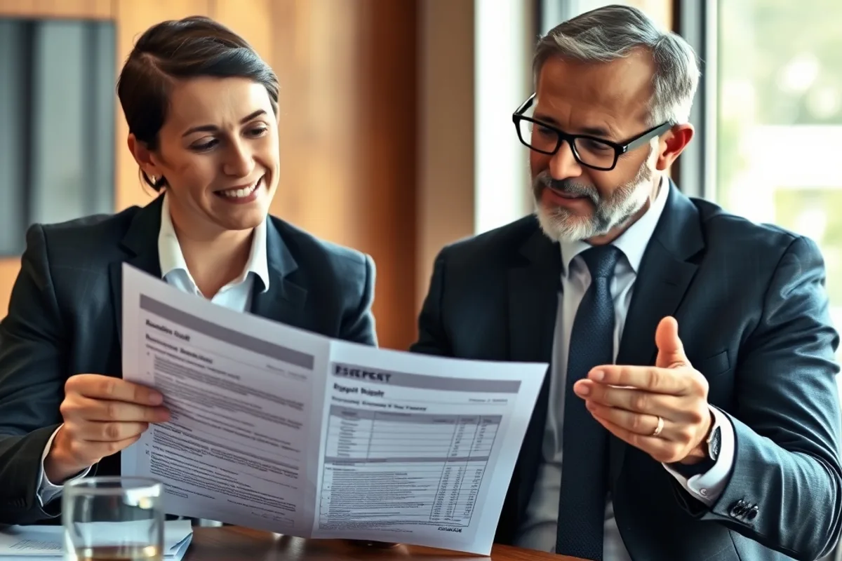 Manager reviewing a printed exception report with a colleague