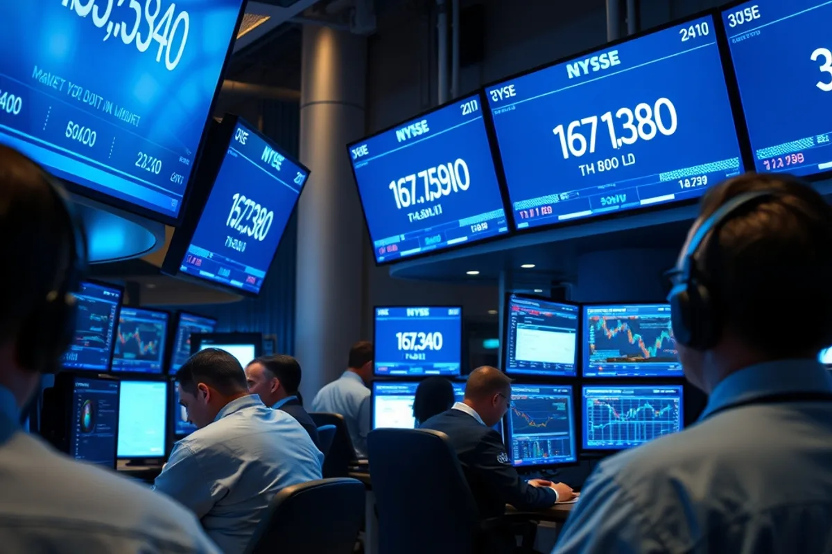 Traders watching bond yields on screens in a dealing room