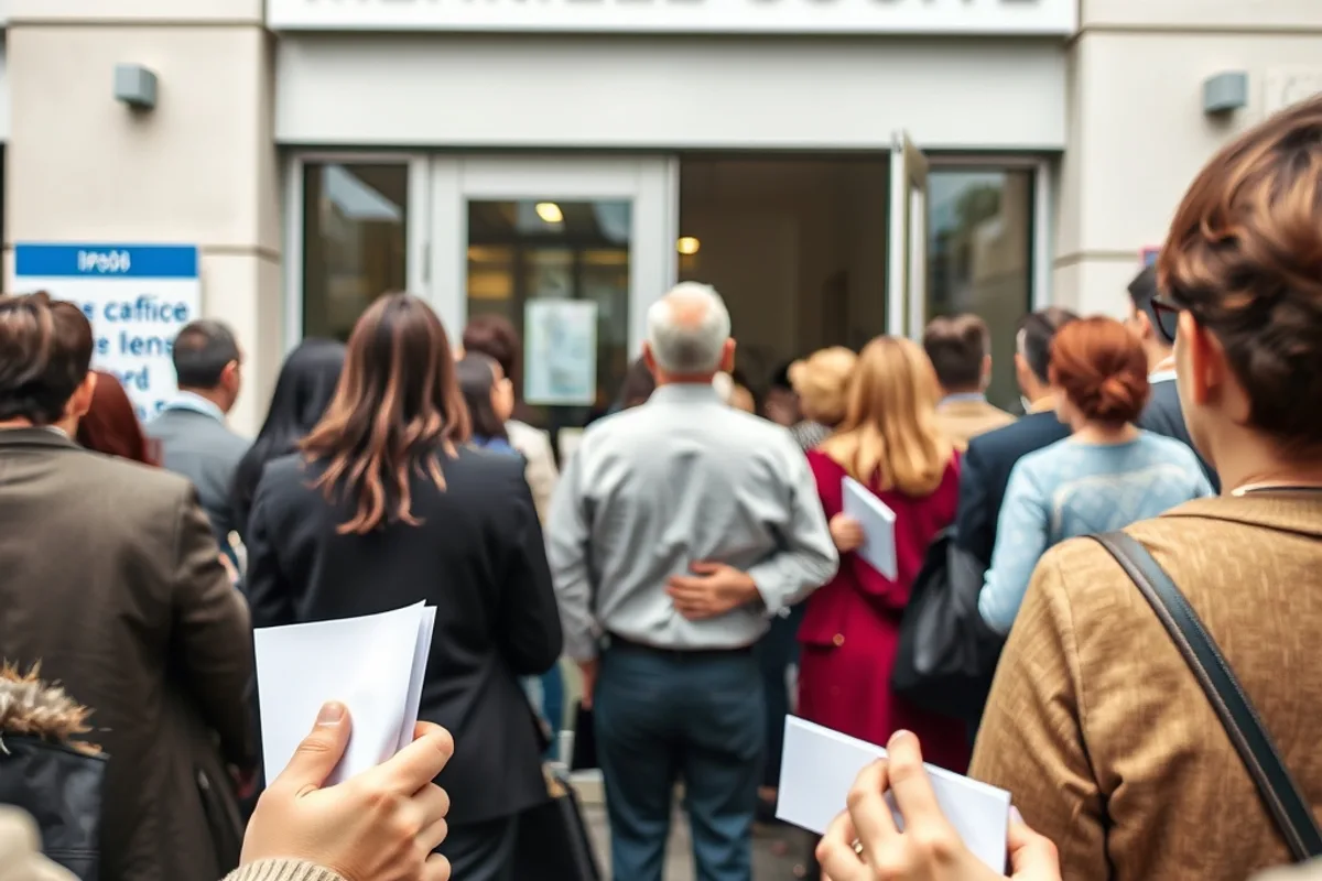 Long queue outside a municipal housing office