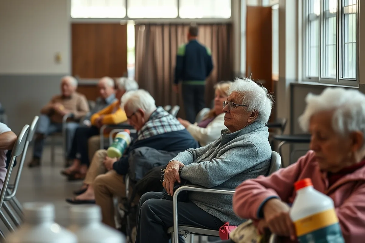 Elderly residents resting inside an air-conditioned community cooling centre